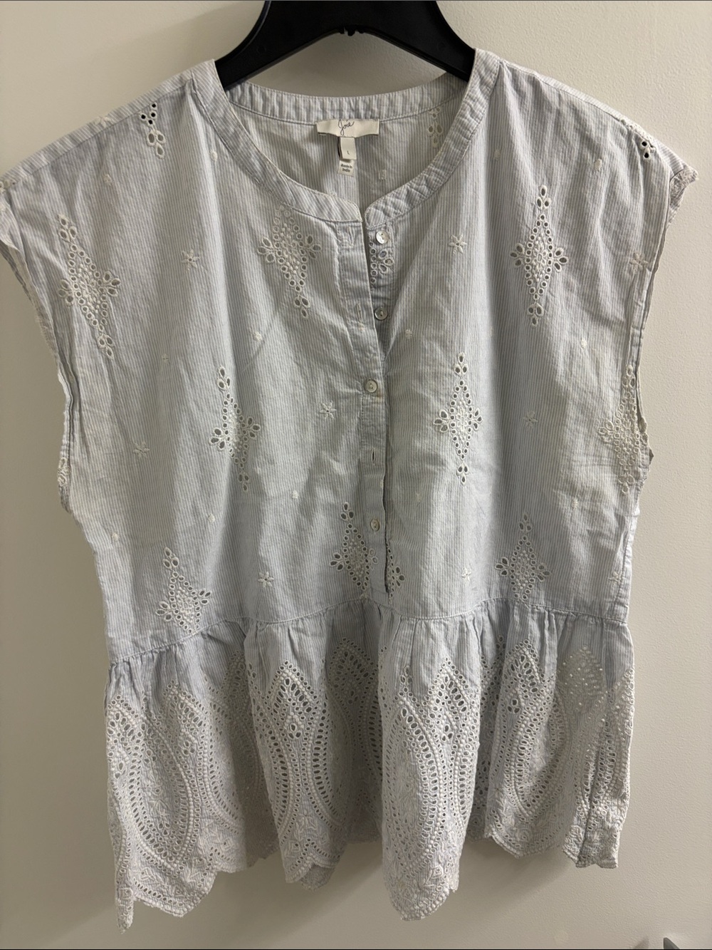 Joie Pale Blue Eyelet Peplum Blouse